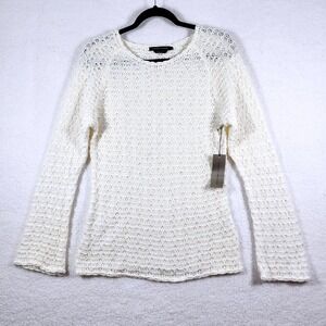 Vtg Adrienne Vittadini White Cotton Sweater Sz L Open Knit Made in Italy NWT